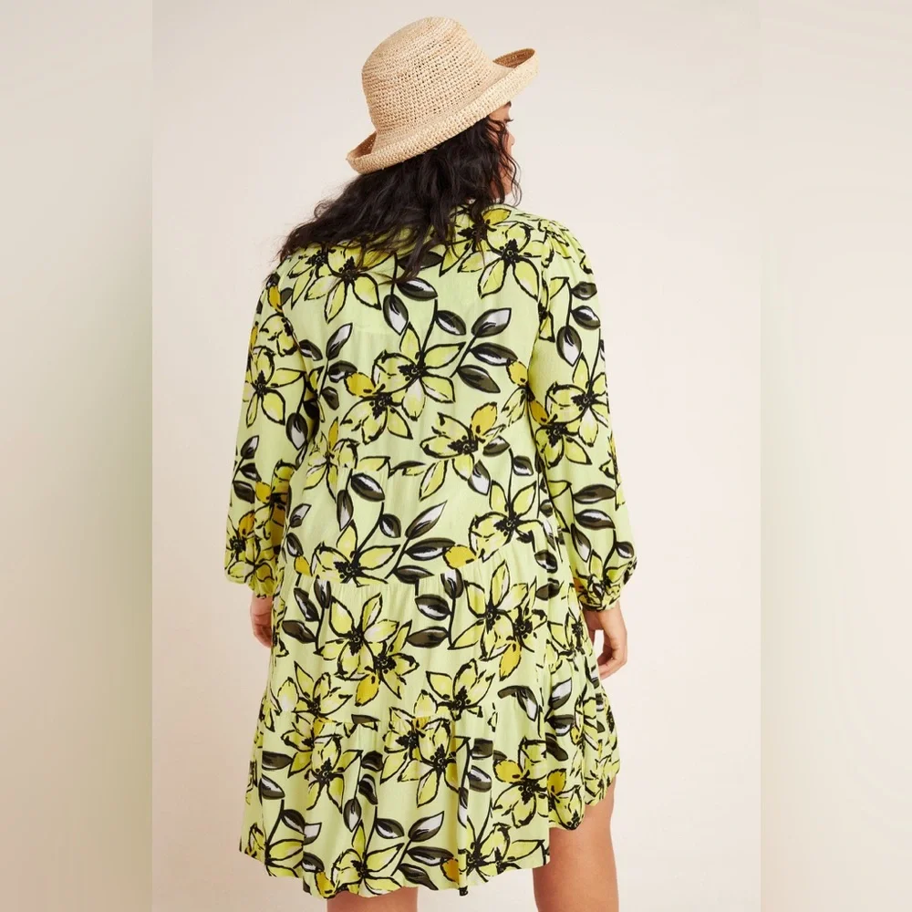 Anthro Maeve Yellow Floral Amber Tiered Tunic Dress, Size M - Picture 15 of 16